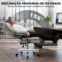 HOMCOM Cadeira de Escritório Ergonómica em PU com Molas Ensacadas, Reclinável 155°, Encosto Alto, Apoio de Cabeça, Cinzento-Claro(m-6)