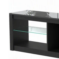 HOMCOM TV Stand Cabinet with LED Lights and Remote Control for TVs up to 65", Entertainment Centre with Storage Shelves, Black(m-10)
