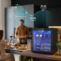 HOMCOM Vinoteca 12 Garrafas, Frigorífico para Vinhos 36 L com Temperatura Ajustável 4-16 ℃ Porta de Vidro Duplo Luz LED, Preto(m-7)