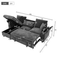 L-Shaped Sofa Bed with USB/USB-C Ports and Pull-Out Sleeper, Soft Reversible Corner Couch with Hidden Chaise Storage, 200L x 137W x 85H cm, Grey(m-3)