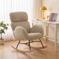 HOMCOM Upholstered Rocking Chair Adjustable Headrest Rocker Chair Raindrop Velvet Rubberwood Base Light Brown(m-9)