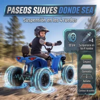 AIYAPLAY Quad Eléctrico Niños 24V 2 Plazas 2 Motores 120 W Batería de Litio Suspensión Arranque Suave 4-6 km/h 3-8 Años Azul(m-7)