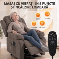 HOMCOM Fotoliu electric cu ridicare și reclinare, cu masaj și încălzire, din material cu efect de in, maro deschis(m-5)