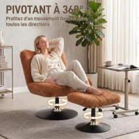 HOMCOM Fauteuil de Salon avec Repose-Pied Réglable, Fauteuil d'Appoint Capitonné en Velours Effet Motifs Gouttes d'Eau, Marron(m-5)