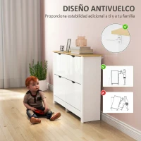 HOMCOM Zapatero Estrecho con 4 Cajones Abatibles Estantes Ajustables para 16 Pares de Zapatos 105x26x80 cm Blanco(m-7)
