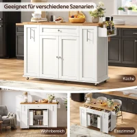 Mobile Kitchen Island with Foldable Countertop, Multifunctional Kitchen Cart with 3-Tier Drawers & Lockable Castors, 120L x 70W x 87H cm, White(m-6)