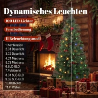 HOMCOM Kunstkerstboom 120 cm met 100 leds, 131 takpunten, bessen, 2 lichtkleuren en afstandsbediening(m-5)