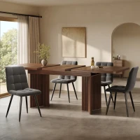 Extendable Dining Table with Grooved V-Shaped Legs, Space-Saving Dining Table for Flats and Family Meals, 120-160L x 80W x 76H cm, Walnut(m-1)