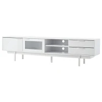 Modern Minimalist TV Cabinet with Cable Management, Sideboard with 2 Doors, 2 Drawers and 1 Open Shelf, 200L x 40W x 50.5H cm, White(m-10)