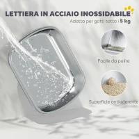 PawHut Lettiera Gatto Chiusa L in Acciaio Inox con Maniglia, Paletta, Pacchetto Deodorante, Antiperdita, Grigio(m-4)