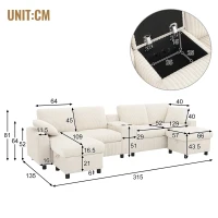 Modern Corduroy U-Shaped Sectional Sofa with 2 Movable Storage Ottomans, Soft Luxury Couch with USB Charging Ports, 315L x 135W x 81H cm, Beige(m-3)