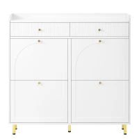 Modern Shoe Cabinet with 4 Flip Doors and 2 Drawers, Space-Saving Entryway Storage Organizer with Metal Handles, 106.5L x 25W x 105.5H cm, White(m-2)