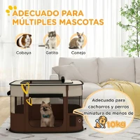 PawHut Parque para Perros y Gatos, Corralito Plegable Portátil para Cachorros Conejos y Cobayas Tela Oxford 84x64x53 cm Marrón(m-4)