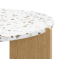 Modern 2-Piece Nesting Coffee Table Set with Patterned Tabletops, Side Tables for Living Room, 70L x 70W x 35H cm, White and Wood(m-9)
