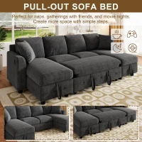 Modern U-Shaped Sectional Sofa with 2 Storage Chaise Lounges, Convertible Sleeper Couch with 2 Square Cushions, 260L x 128W x 82H cm, Gray(m-4)