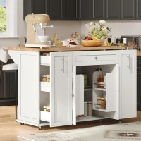 Mobile Kitchen Island with Foldable Countertop, Multifunctional Kitchen Cart with 3-Tier Drawers & Lockable Castors, 120L x 70W x 87H cm, White(m-8)