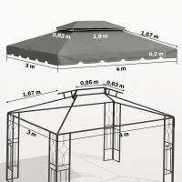 Outsunny Toldo de Substituição para Pérgola 400x300 cm com Duplo Teto e 8 Orifícios de Drenagem Cinza Claro(m-3)
