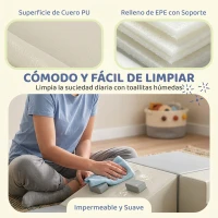 AIYAPLAY Juego de 4 Bloques de Espuma para Niños de Psicomotricidad Tapizados en PU Escalar y Gatear 1-3 Años Gris Claro y Beige(m-5)