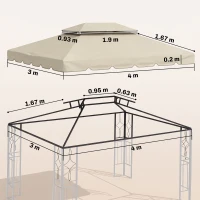 Outsunny Tettuccio di Ricambio per Gazebo da Giardino 3x4m con Tetto a 2 Livelli in Poliestere Beige(m-3)