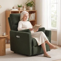 HOMCOM Poltrona Elevatória com Massagem e Aquecimento Poltrona Relax Elétrica em Fleece Tipo Carneirinho para Idosos Verde Escuro(m-6)