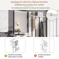Hallway Storage Unit with Mirror and 4 Hooks, Space-Saving Shoe Cabinet with 10 Compartments for Entryway, 120L x 35W x 175.5H cm, White(m-4)