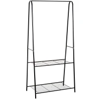 HOMCOM Metal Clothes Rack Coat Garment Hanger Hallway Organiser Hanging Rail Stand 2-tier Shoe Shelving A Shaped 77W x 45D x 153H cm Black(m-10)
