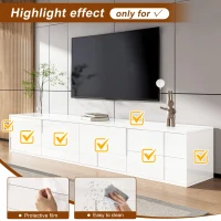 High-Gloss TV Lowboard with Handleless Fronts, 3 Doors and 2 Drawers, Storage Unit for Wall-Mount or Freestanding, 167L x 30W x 30H cm, White(m-4)