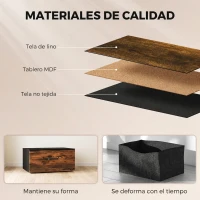 HOMCOM Cajonera de Tela con 5 Cajones y Marco Metálico Estilo Industrial para Salón Recibidor 98x29x63 cm Marrón Rústico(m-6)