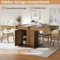 Extendable Dining Table with Integrated Storage, Space-Saving Kitchen Table with Grooved Doors and Shelves, 140-180L x 90W x 75H cm, Walnut(m-4)