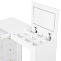 Modern L-Shaped Vanity Desk with 7 Storage Drawers, Adjustable Makeup Table Dressing Console with LED Flip Mirror, 200L x 40W x 80H cm, White(m-8)