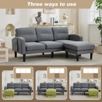 L-Shaped Sectional Sofa with Movable Chaise and Storage Pockets, Modular 3-Seater Corner Sofa for Living Room, 204L × 136W × 80H cm, Grey(m-5)