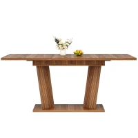 Extendable Dining Table with Double-Column Base, Space-Saving Kitchen Table with Anti-Slip Feet, 120-160L x 80W x 76H cm, Dark Brown(m-2)
