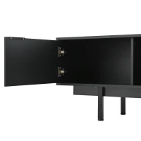 Modern Minimalist TV Cabinet with Cable Management, Sideboard with 2 Doors, 2 Drawers and 1 Open Shelf, 200L x 40W x 50.5H cm, Black(m-6)