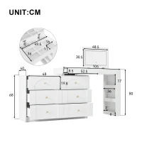 Modern L-Shaped Vanity Desk with 7 Storage Drawers, Adjustable Makeup Table Dressing Console with LED Flip Mirror, 200L x 40W x 80H cm, White(m-3)