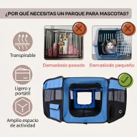 PawHut Parque Plegable para Perros y Gatos Corralito Portátil para Animales Pequeños Impermeable de Tela Oxford Ø90x41 cm Azul(m-4)
