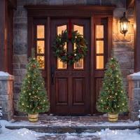 HOMCOM 2 PCs Prelit Christmas Trees with Dual-Colour LEDs, Berry, Pinecones, Battery-Operated, 11 Modes, Pot, Remote, 4ft(m-9)