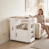 HOMCOM Cărucior de Bucătărie cu Priză Electrică, Mobil cu Roți, Alb(m-8)