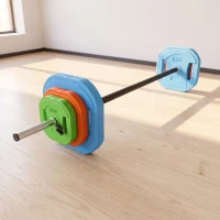 SPORTNOW Ensemble d'Haltère 20 kg, Disques Carrés Réglables à Poignées, Barre Antidérapante en Acier 3 Parties, Multicolore(m-2)