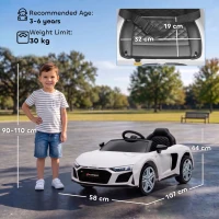 AIYAPLAY Licensed Audi R8 Spyder 12V Electric Car for Kids with Remote Control, Dual Motors, Rear Suspension, Soft Start, White(m-3)