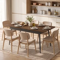 HOMCOM Table à Manger Extensible Rectangle pour 4 à 6 Personnes, Table de Cuisine 130-160 cm avec Coins Arrondis, Noyer Clair(m-15)