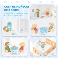 AIYAPLAY Casa de Muñecas de Madera de 3 Pisos con Ascensor y Balcón 5 Habitaciones y 13 Muebles para Niños de 3 a 6 Años Azul(m-5)