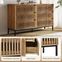 Modern Sideboard with 6 Ventilated Openwork Drawers, Practical Storage Cabinet for Hallway and Living Room, 120L x 40W x 81H cm, Natural(m-6)