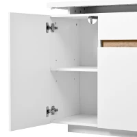 Modern LED Sideboard with 4 Doors and Large Drawer, Freestanding Buffet Cupboard for Living Room, 140L x 40W x 80H cm, White+Natural(m-8)