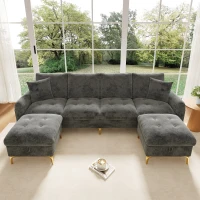 Modern U-Shaped Modular Sleeper Sofa with 2 Storage Ottomans, Soft Convertible Couch with 2 Decorative Cushions, 263L x 137W x 85H cm, Gray(m-1)