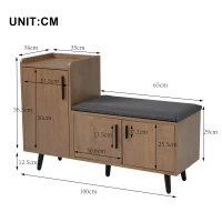 Modern Wooden Shoe Bench with Padded Cushioned Seat, Soft Shoe Storage Organiser with Adjustable Shelves, 100L x 34W x 69H cm, Natural(m-3)