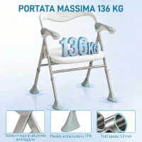 HOMCOM Sedia Doccia Pieghevole con Braccioli Ribaltabili, Sgabello Regolabile in Altezza, Senza Attrezzi, 136 kg(m-6)
