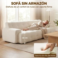 HOMCOM Sofá 3 Plazas de Chenilla sin Armazón con Asiento Profundo y Diseño Capitoné Blanco Crema(m-5)