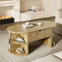 Modern Height-Adjustable Coffee Table with Storage and Sliding Doors, Space-Saving Storage Table for Apartments, 100L x 50W x 40.5H cm, Wood(m-1)
