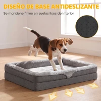 PawHut Cama para Perros Medianos Cama para Gatos Colchón para Perros con Base Antideslizante Funda Lavable 91x68x16 cm Gris(m-7)