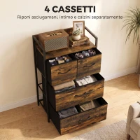 HOMCOM Cassettiera con 4 Cassetti e Telaio in Metallo, Marrone Rustico(m-4)
